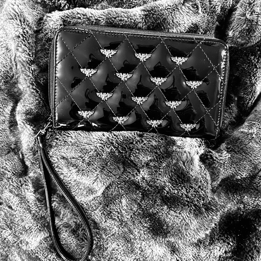 Rock Rebel Black Studded Bats Wallet Spiderwebs Goth Spooky Halloween
